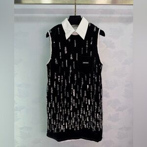 Miu Miu Black and White Sequin Midi Dress